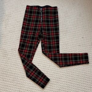 Zara Red and Black Plaid Skinny Pants